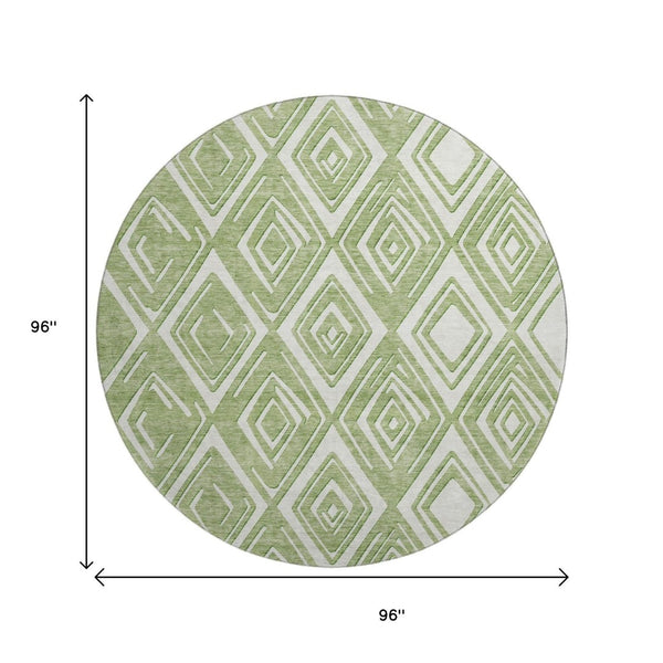 HomeRoots 8' Green and Ivory Geometric Round Washable Rug with UV Protection - Modern, Soft, Durable Design 668400