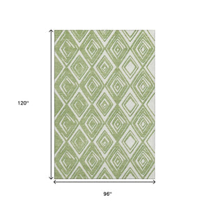 HomeRoots 8' X 10' Geometric Area Rug in Green & Ivory – Washable, UV Protected, Durable for Family Spaces! 668401