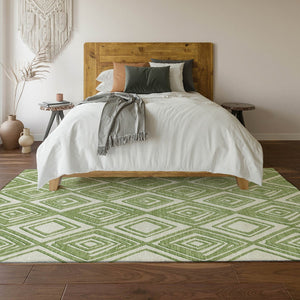 HomeRoots 8' X 10' Geometric Area Rug in Green & Ivory – Washable, UV Protected, Durable for Family Spaces! 668401