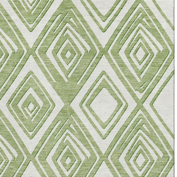 HomeRoots 8' X 10' Geometric Area Rug in Green & Ivory – Washable, UV Protected, Durable for Family Spaces! 668401