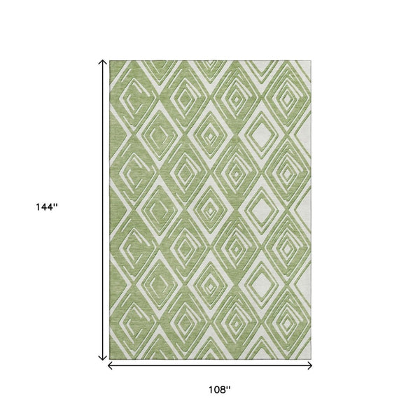 HomeRoots 9' X 12' Modern Green and Ivory Geometric Area Rug - Washable, Stain Resistant, UV Protected Design 668402