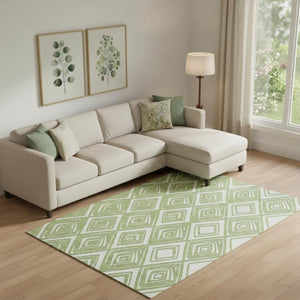 HomeRoots 9' X 12' Modern Green and Ivory Geometric Area Rug - Washable, Stain Resistant, UV Protected Design 668402