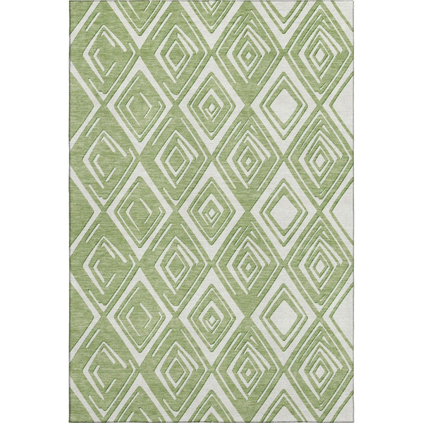 HomeRoots 9' X 12' Modern Green and Ivory Geometric Area Rug - Washable, Stain Resistant, UV Protected Design 668402