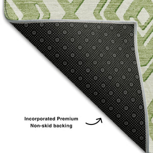 HomeRoots 9' X 12' Modern Green and Ivory Geometric Area Rug - Washable, Stain Resistant, UV Protected Design 668402