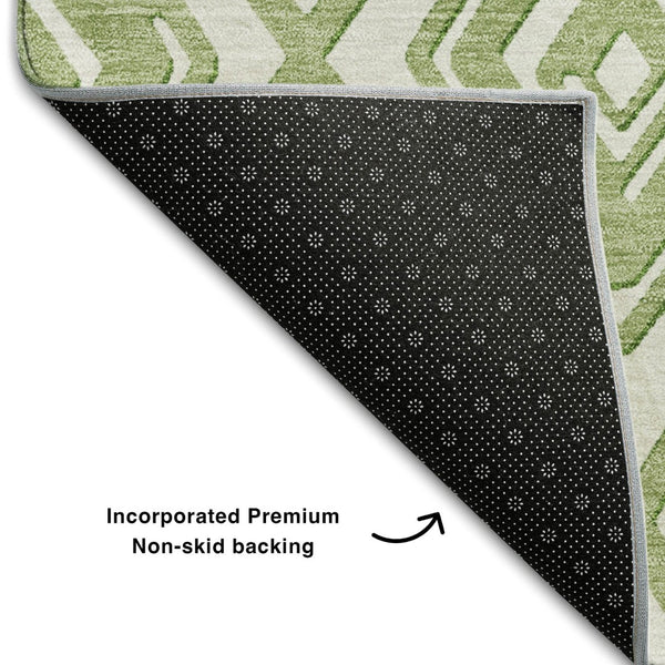 HomeRoots 9' X 12' Modern Green and Ivory Geometric Area Rug - Washable, Stain Resistant, UV Protected Design 668402