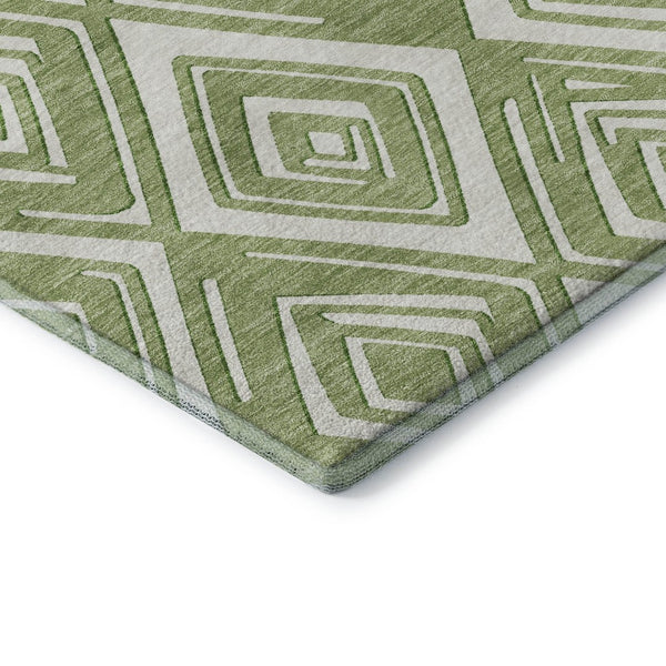 HomeRoots 9' X 12' Modern Green and Ivory Geometric Area Rug - Washable, Stain Resistant, UV Protected Design 668402