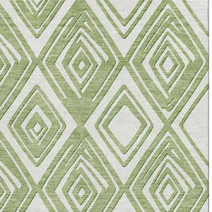 HomeRoots 9' X 12' Modern Green and Ivory Geometric Area Rug - Washable, Stain Resistant, UV Protected Design 668402