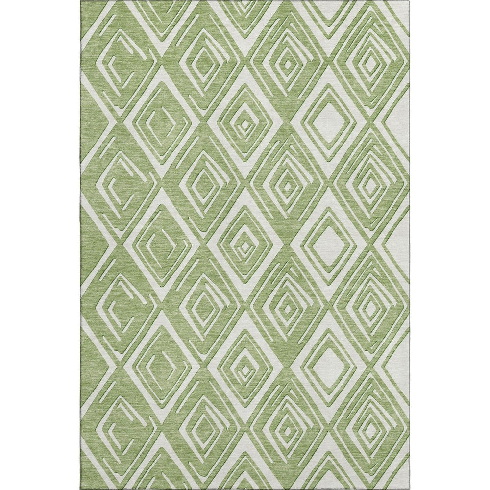 HomeRoots 10' X 14' Green and Ivory Geometric Area Rug – Washable, UV-Protected, Durable for High-Traffic Spaces! 668403