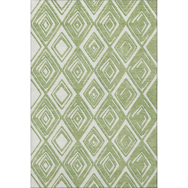 HomeRoots 10' X 14' Green and Ivory Geometric Area Rug – Washable, UV-Protected, Durable for High-Traffic Spaces! 668403