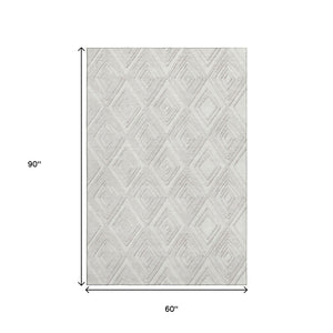 HomeRoots 5' X 8' Ivory and Beige Geometric Area Rug – Durable, Stain-Resistant, UV Protected for High-Traffic Spaces 668405