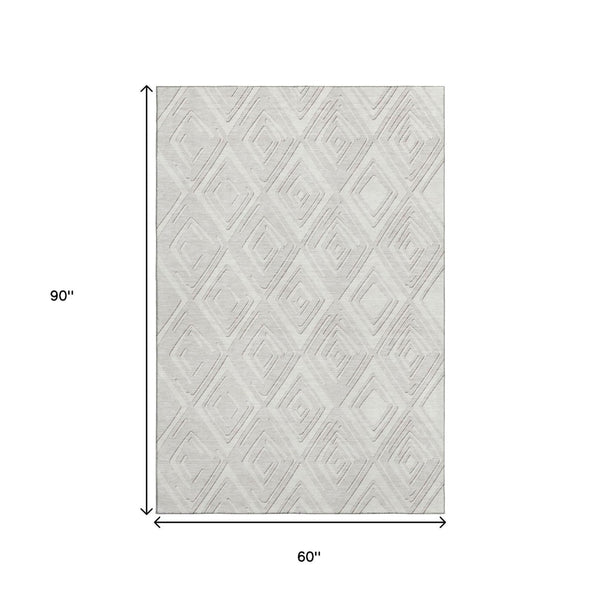 HomeRoots 5' X 8' Ivory and Beige Geometric Area Rug – Durable, Stain-Resistant, UV Protected for High-Traffic Spaces 668405