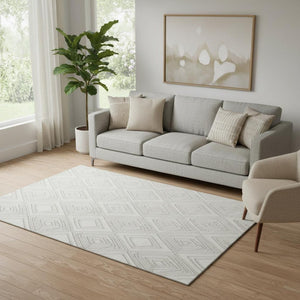 HomeRoots 5' X 8' Ivory and Beige Geometric Area Rug – Durable, Stain-Resistant, UV Protected for High-Traffic Spaces 668405