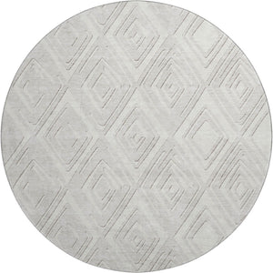 HomeRoots 8' Ivory and Beige Geometric Round Rug – Washable, UV-Protected, Perfect for Family Spaces! 668406