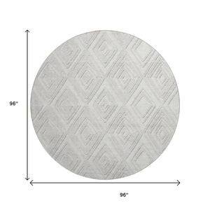 HomeRoots 8' Ivory and Beige Geometric Round Rug – Washable, UV-Protected, Perfect for Family Spaces! 668406
