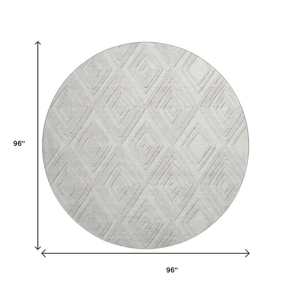HomeRoots 8' Ivory and Beige Geometric Round Rug – Washable, UV-Protected, Perfect for Family Spaces! 668406