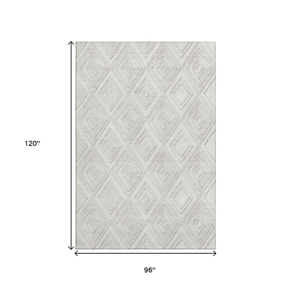 HomeRoots 8' X 10' Stylish Ivory & Beige Geometric Washable Area Rug with UV Fade Protection & Easy Care 668407