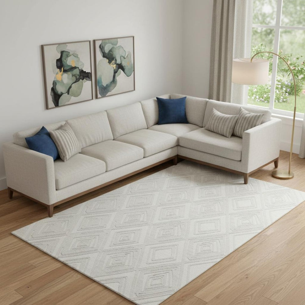 HomeRoots 9' X 12' Washable Ivory & Beige Geometric Area Rug - Stain Resistant, UV Protected, Family Friendly 668408