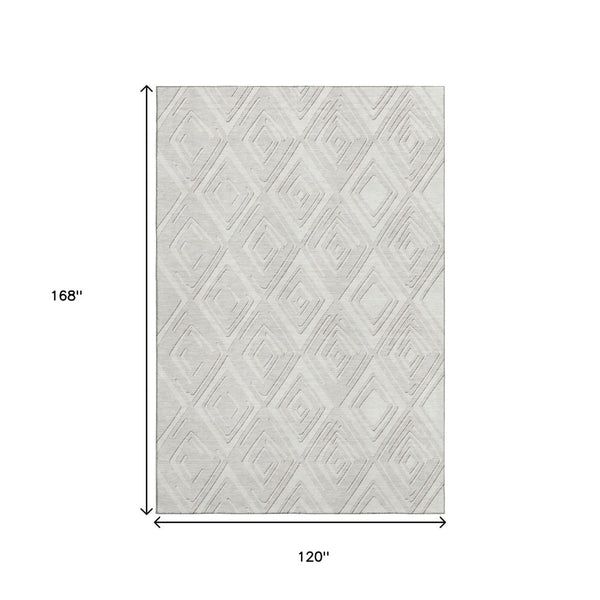 HomeRoots 10' X 14' Stylish Ivory & Beige Geometric Washable Area Rug with UV Protection for High Traffic Use 668409