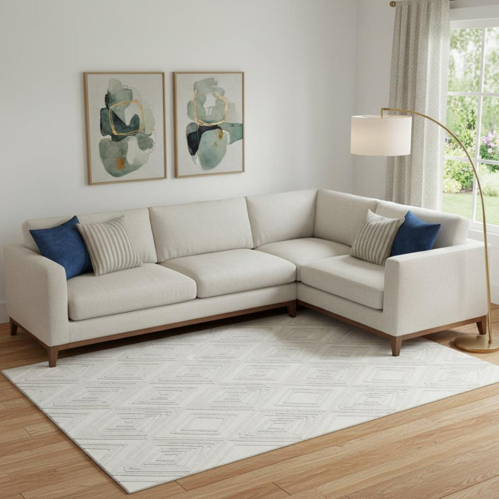 HomeRoots 10' X 14' Stylish Ivory & Beige Geometric Washable Area Rug with UV Protection for High Traffic Use 668409