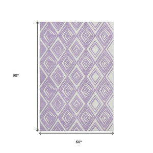 HomeRoots 5' X 8' Lavender & Ivory Geometric Area Rug - Washable, UV Protected, Soft, Durable for Modern Homes 668411