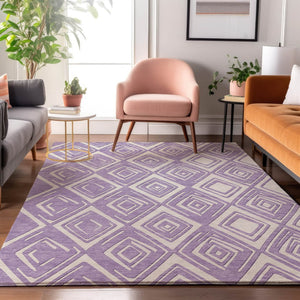 HomeRoots 5' X 8' Lavender & Ivory Geometric Area Rug - Washable, UV Protected, Soft, Durable for Modern Homes 668411