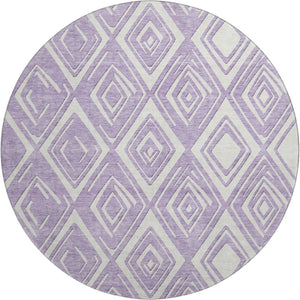 HomeRoots 8' Lavender and Ivory Geometric Round Rug - Washable, UV-Protected, Perfect for High-Traffic Areas! 668412