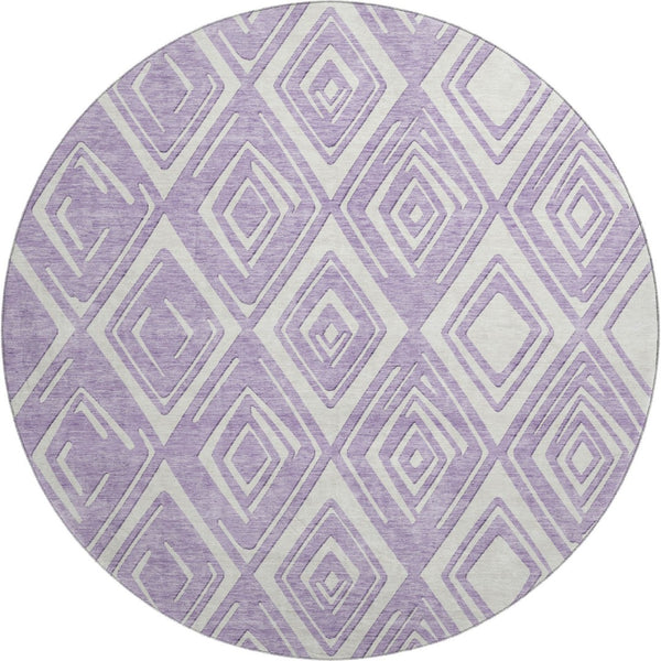 HomeRoots 8' Lavender and Ivory Geometric Round Rug - Washable, UV-Protected, Perfect for High-Traffic Areas! 668412