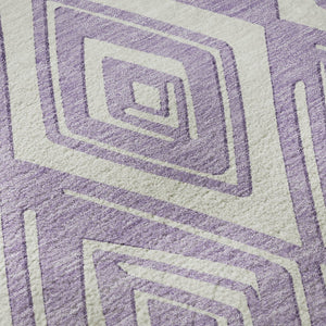 HomeRoots 8' Lavender and Ivory Geometric Round Rug - Washable, UV-Protected, Perfect for High-Traffic Areas! 668412