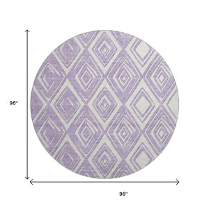 HomeRoots 8' Lavender and Ivory Geometric Round Rug - Washable, UV-Protected, Perfect for High-Traffic Areas! 668412