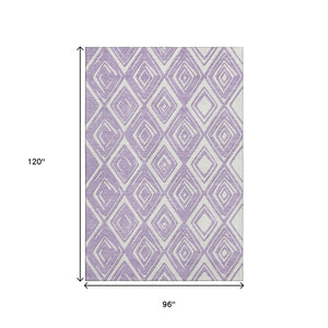 HomeRoots 8' X 10' Stylish Lavender and Ivory Geometric Area Rug – Durable, Washable, UV Protected for Homes 668413