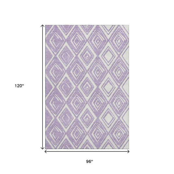 HomeRoots 8' X 10' Stylish Lavender and Ivory Geometric Area Rug – Durable, Washable, UV Protected for Homes 668413