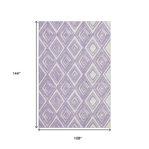 HomeRoots 9' X 12' Stylish Lavender and Ivory Geometric Area Rug - Durable, Washable, UV Protected, Easy Care! 668414