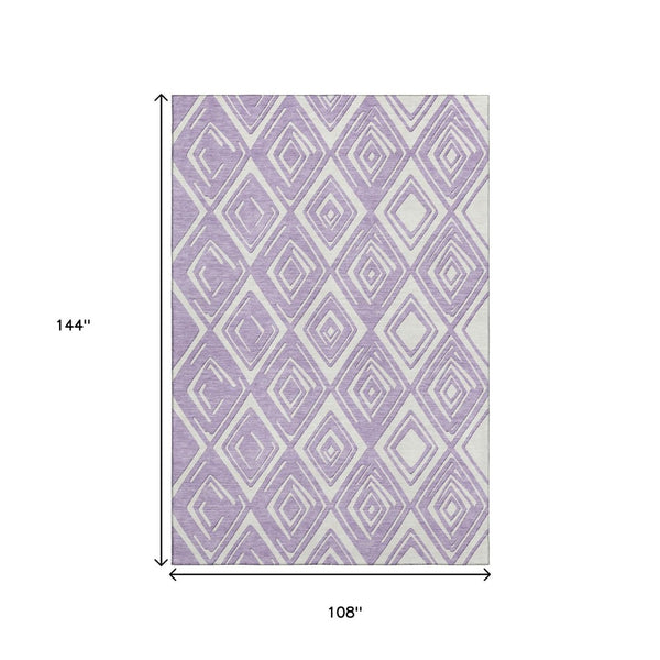 HomeRoots 9' X 12' Stylish Lavender and Ivory Geometric Area Rug - Durable, Washable, UV Protected, Easy Care! 668414