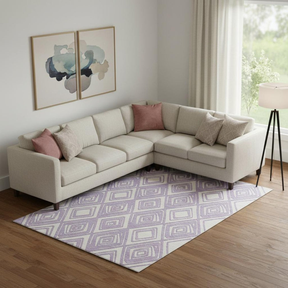 HomeRoots 9' X 12' Stylish Lavender and Ivory Geometric Area Rug - Durable, Washable, UV Protected, Easy Care! 668414