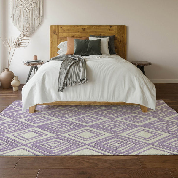 HomeRoots 9' X 12' Stylish Lavender and Ivory Geometric Area Rug - Durable, Washable, UV Protected, Easy Care! 668414