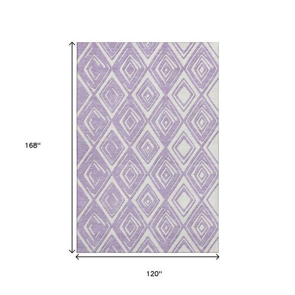 HomeRoots 10' X 14' Lavender & Ivory Geometric Washable Area Rug – Durable, Stylish, Pet-Friendly & UV Protected 668415