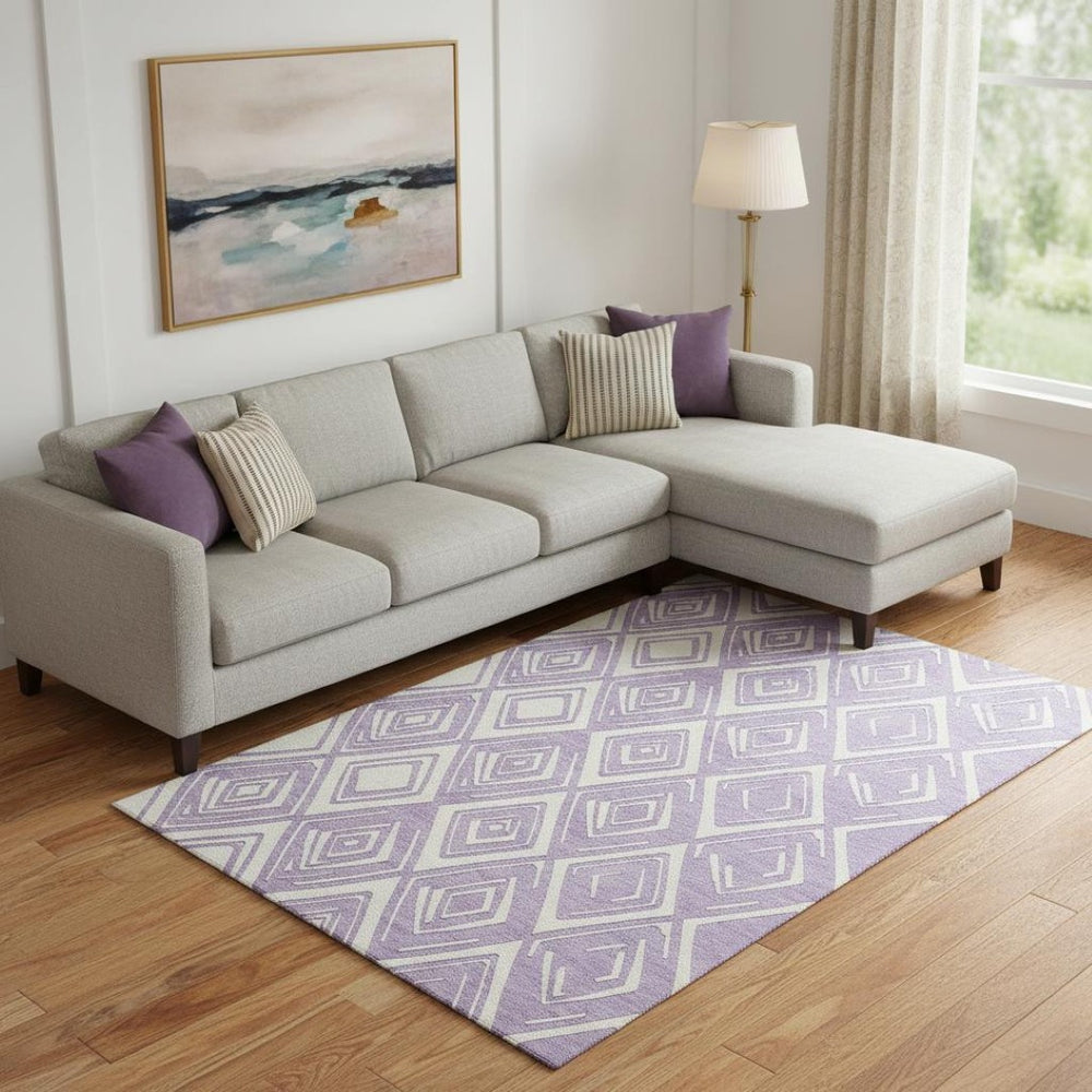 HomeRoots 10' X 14' Lavender & Ivory Geometric Washable Area Rug – Durable, Stylish, Pet-Friendly & UV Protected 668415