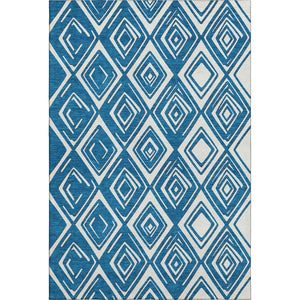 HomeRoots 5' X 8' Navy Blue and Ivory Geometric Area Rug - Soft, Durable, Stain-Resistant with UV Protection! 668417