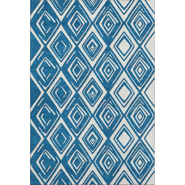 HomeRoots 5' X 8' Navy Blue and Ivory Geometric Area Rug - Soft, Durable, Stain-Resistant with UV Protection! 668417