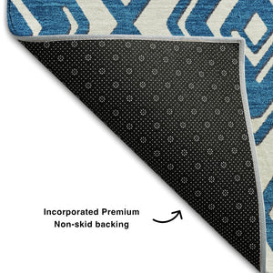 HomeRoots 5' X 8' Navy Blue and Ivory Geometric Area Rug - Soft, Durable, Stain-Resistant with UV Protection! 668417