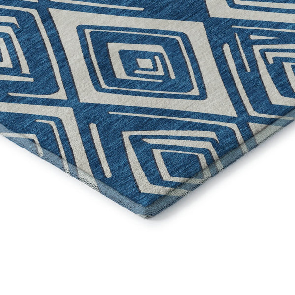 HomeRoots 5' X 8' Navy Blue and Ivory Geometric Area Rug - Soft, Durable, Stain-Resistant with UV Protection! 668417