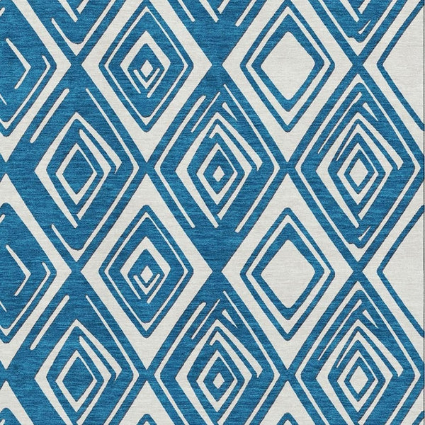 HomeRoots 5' X 8' Navy Blue and Ivory Geometric Area Rug - Soft, Durable, Stain-Resistant with UV Protection! 668417