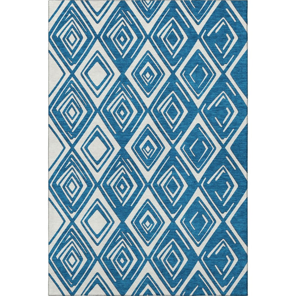 HomeRoots 5' X 8' Navy Blue and Ivory Geometric Area Rug - Soft, Durable, Stain-Resistant with UV Protection! 668417