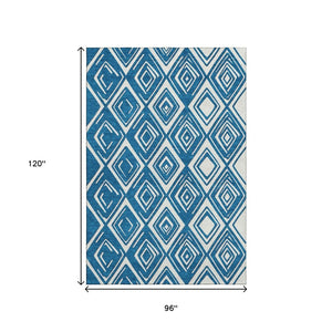HomeRoots 8' X 10' Navy Blue Geometric Washable Area Rug with UV Protection - Stylish, Durable & Kid-Friendly! 668419