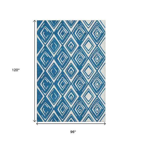 HomeRoots 8' X 10' Navy Blue Geometric Washable Area Rug with UV Protection - Stylish, Durable & Kid-Friendly! 668419