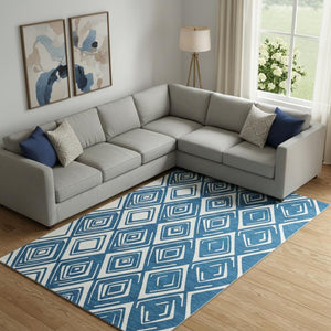 HomeRoots 8' X 10' Navy Blue Geometric Washable Area Rug with UV Protection - Stylish, Durable & Kid-Friendly! 668419
