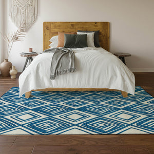 HomeRoots 8' X 10' Navy Blue Geometric Washable Area Rug with UV Protection - Stylish, Durable & Kid-Friendly! 668419