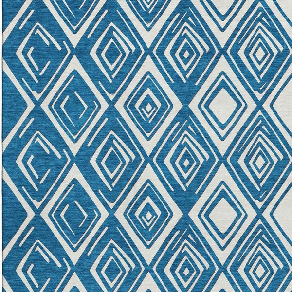 HomeRoots 8' X 10' Navy Blue Geometric Washable Area Rug with UV Protection - Stylish, Durable & Kid-Friendly! 668419