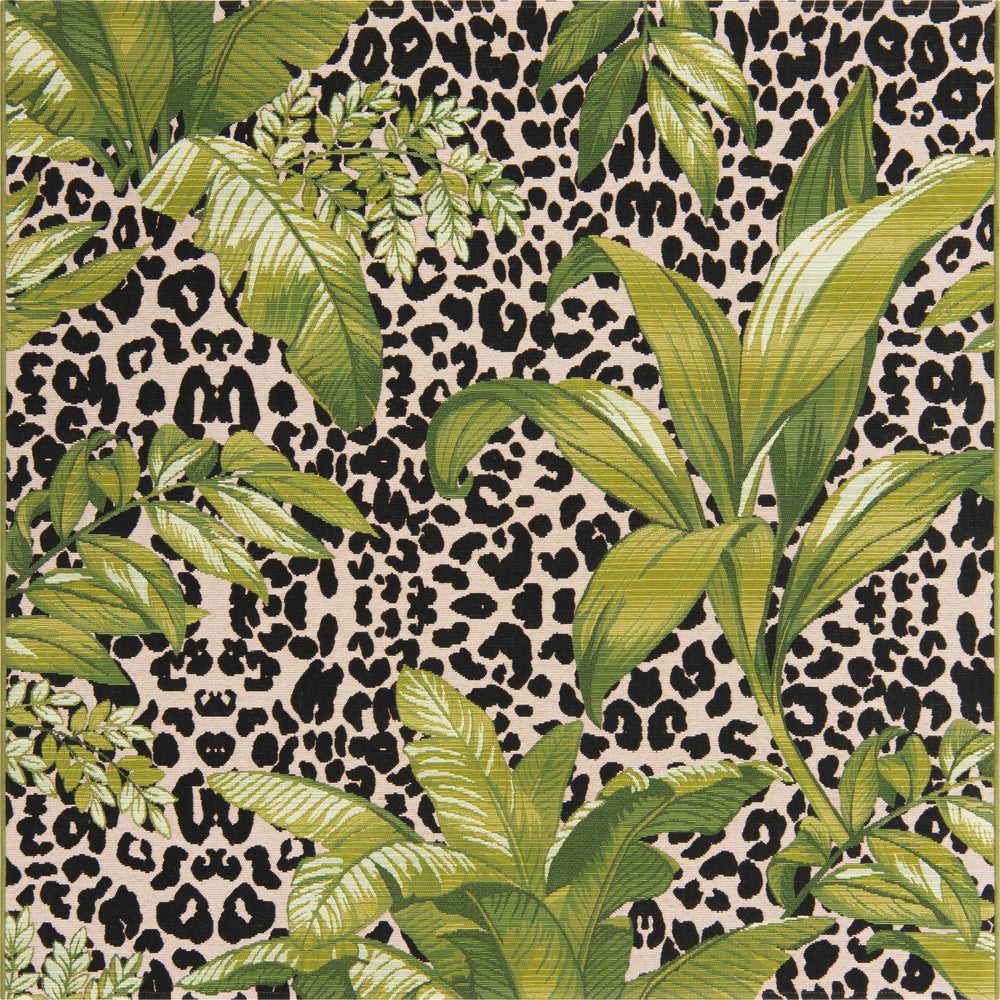 Unique Loom Outdoor Botanical Andromeda Machine Made Botanical Rug Green, Ivory/Olive/Black 5' 4" x 6' 1"