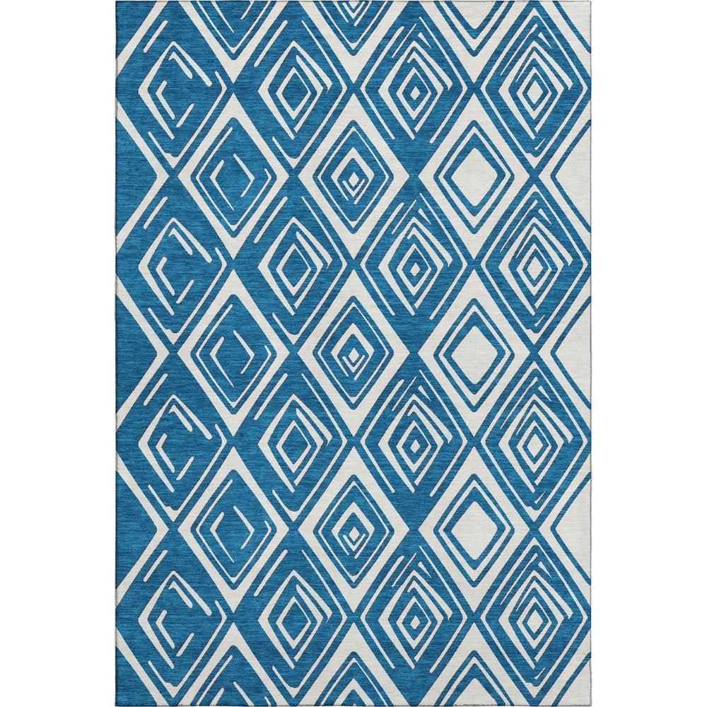 HomeRoots 9' X 12' Navy Blue Ivory Geometric Area Rug - Washable, UV-Protected, Durable & Stylish for Homes 668420